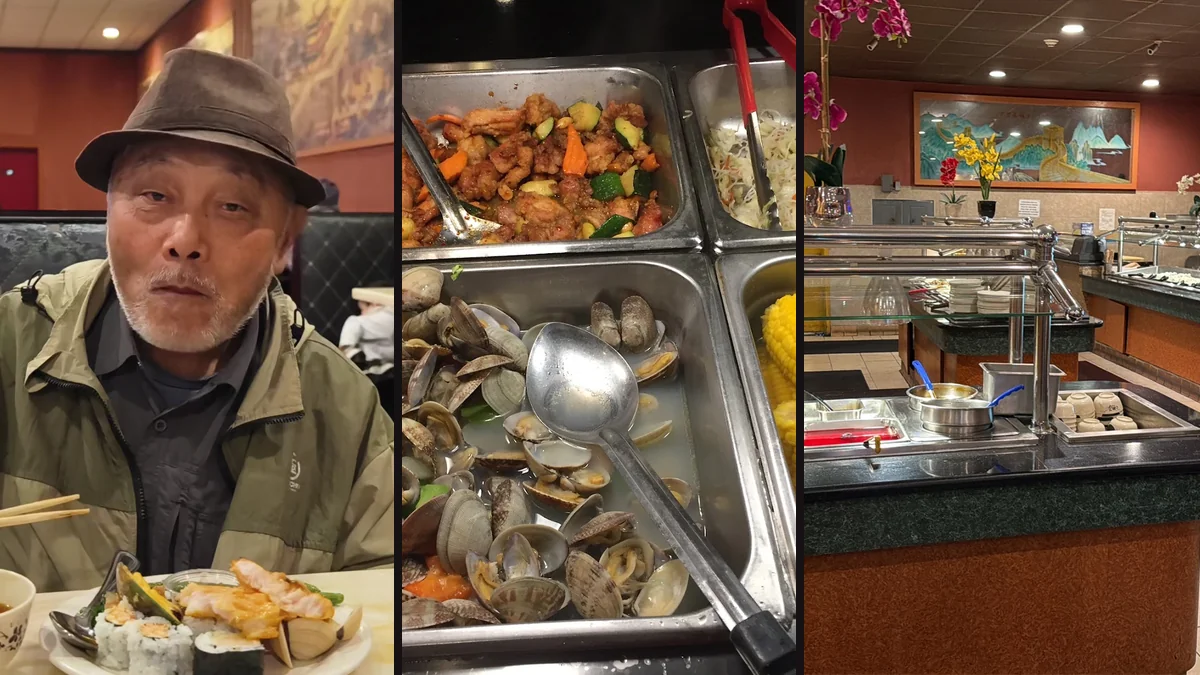 Buffet trays with mixed Asian dishes