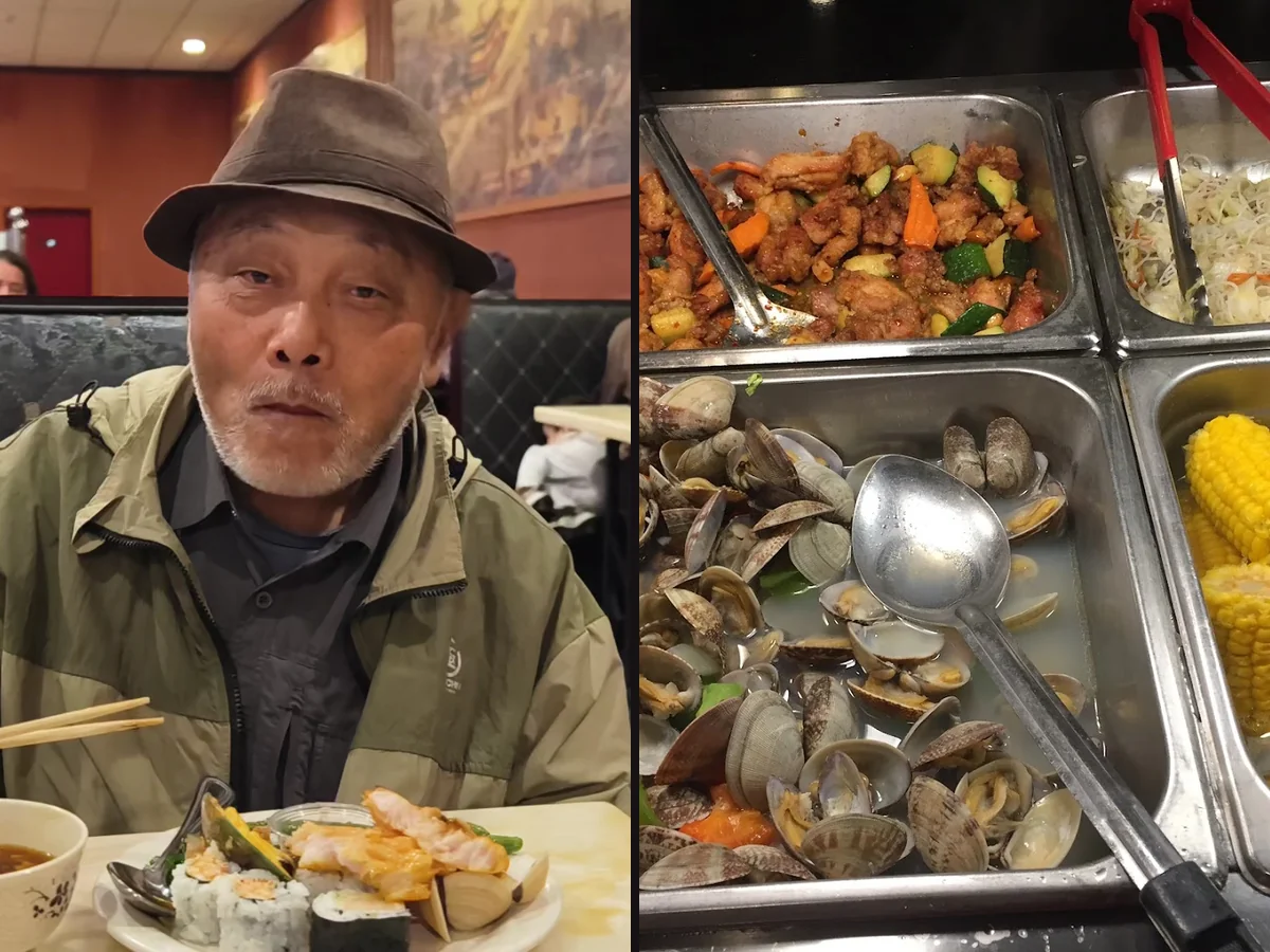 Buffet trays with mixed Asian dishes
