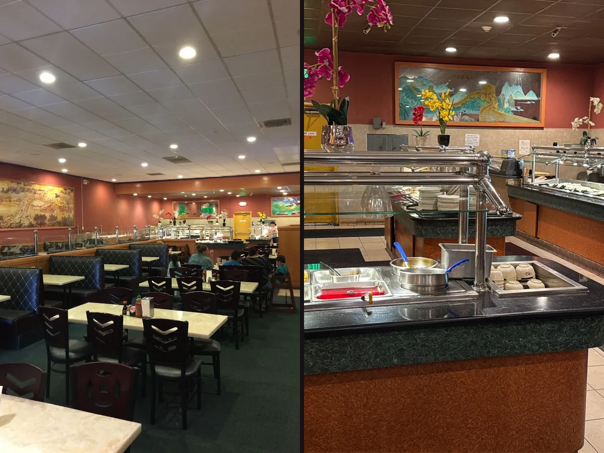 Casual dining room with buffet stations
