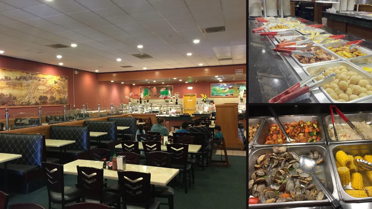 Buffet trays with mixed Asian dishes